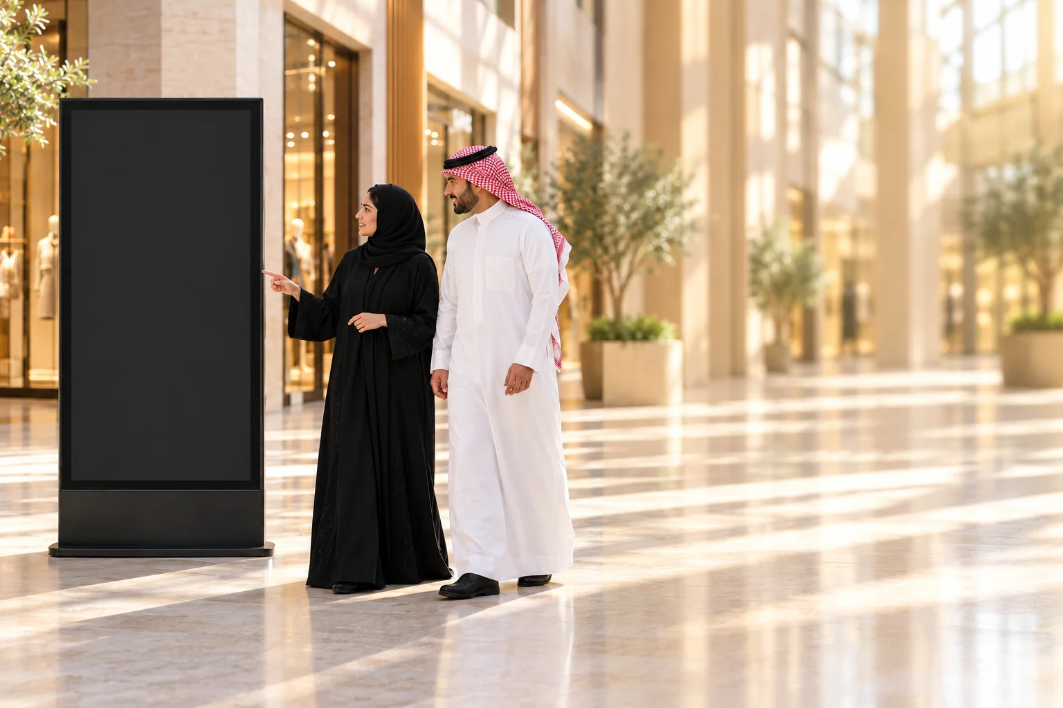 مشهد توضيحي لشاشة رقمية داخل مكان في السعودية